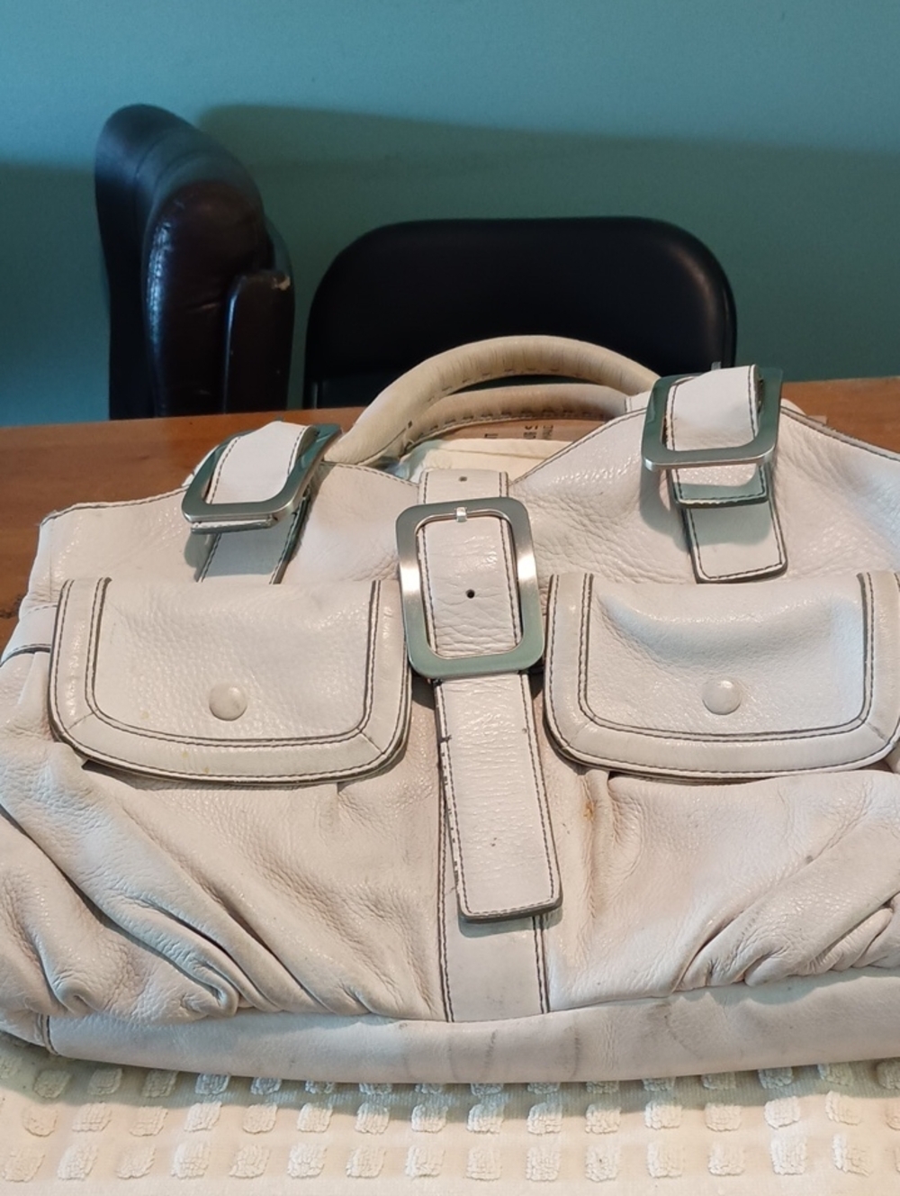 Cole Haan White East West Village Triple Zip Bag